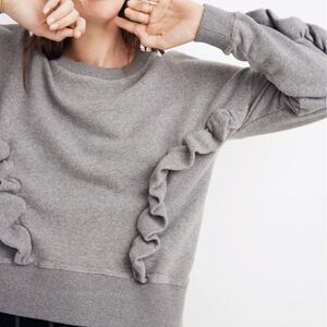 MADEWELL | mile(s) Gray Crewneck Ruffled Cropped Pullover Sweatshirt Women's XL
